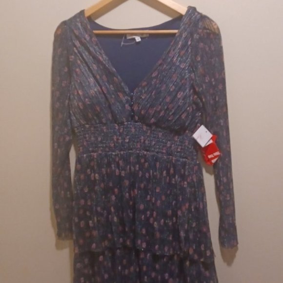 Haute Nites Size 9 Layer Flattering Maxi Floral Dress Long Sleeve NEW - Picture 3 of 10